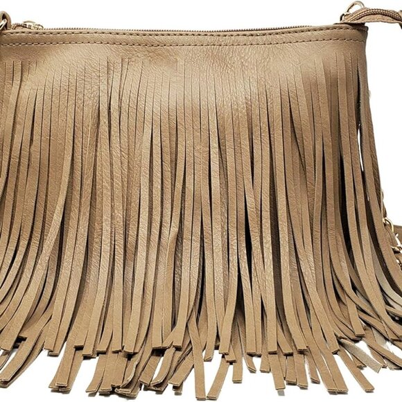 Women's Faux Leather Fringe Crossbody Bag Tassel Purse with Adjustable Strap - Picture 1 of 8